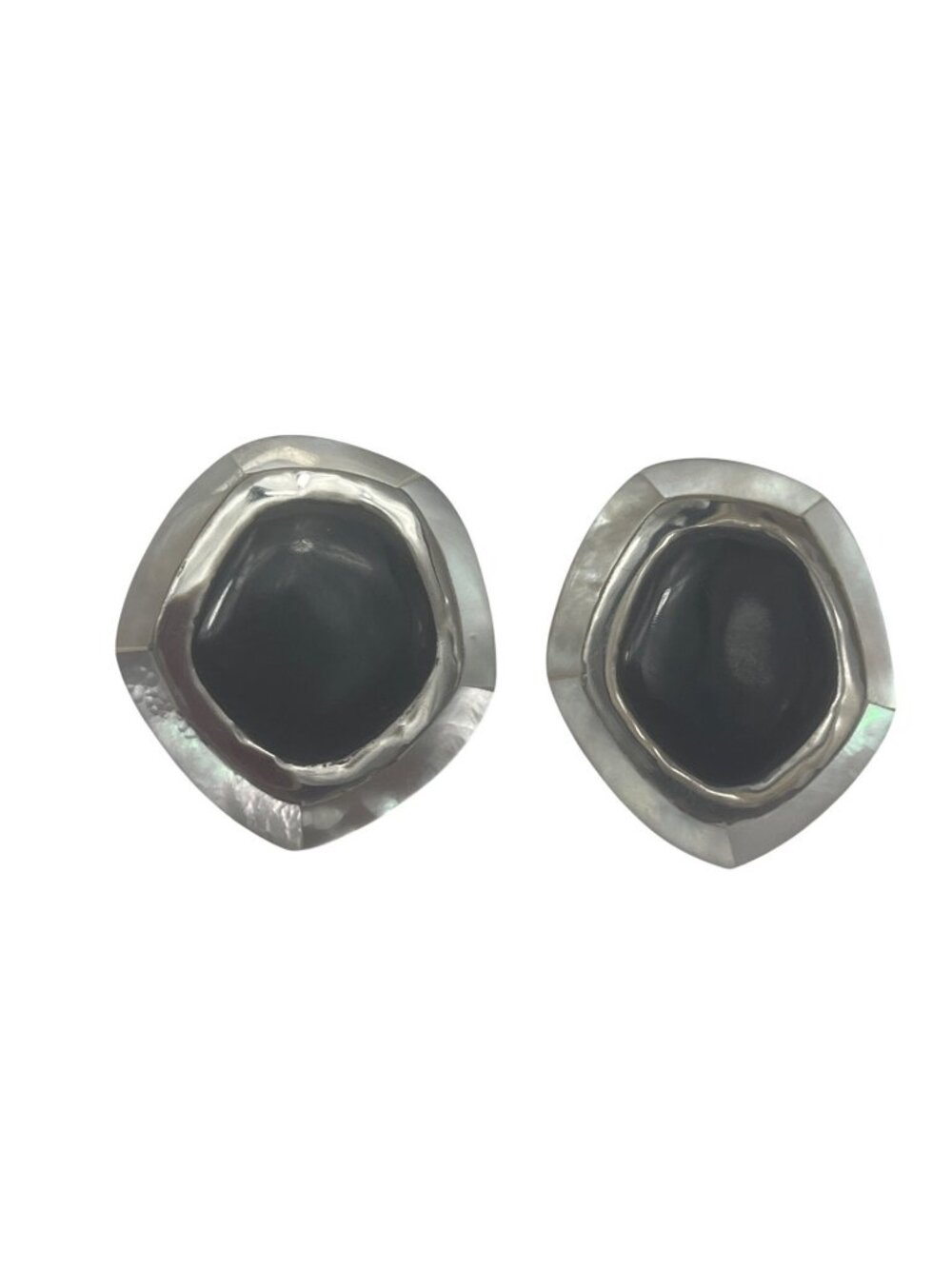 Vintage Sterling Silver & Black Onyx Earring Geometric Design A94